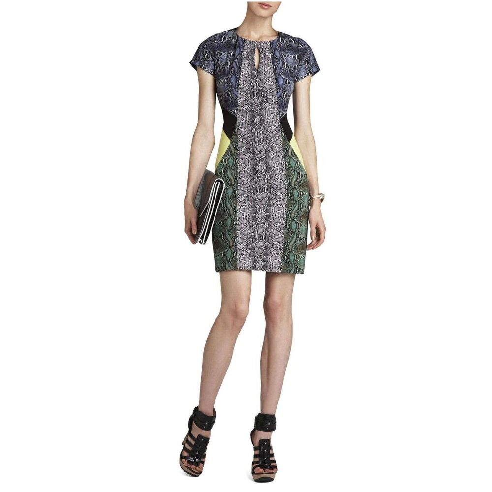 BCBGMAXAZRIA Chloe Blocked Kimono Dress Snakeskin Multi Print sz XS Women's